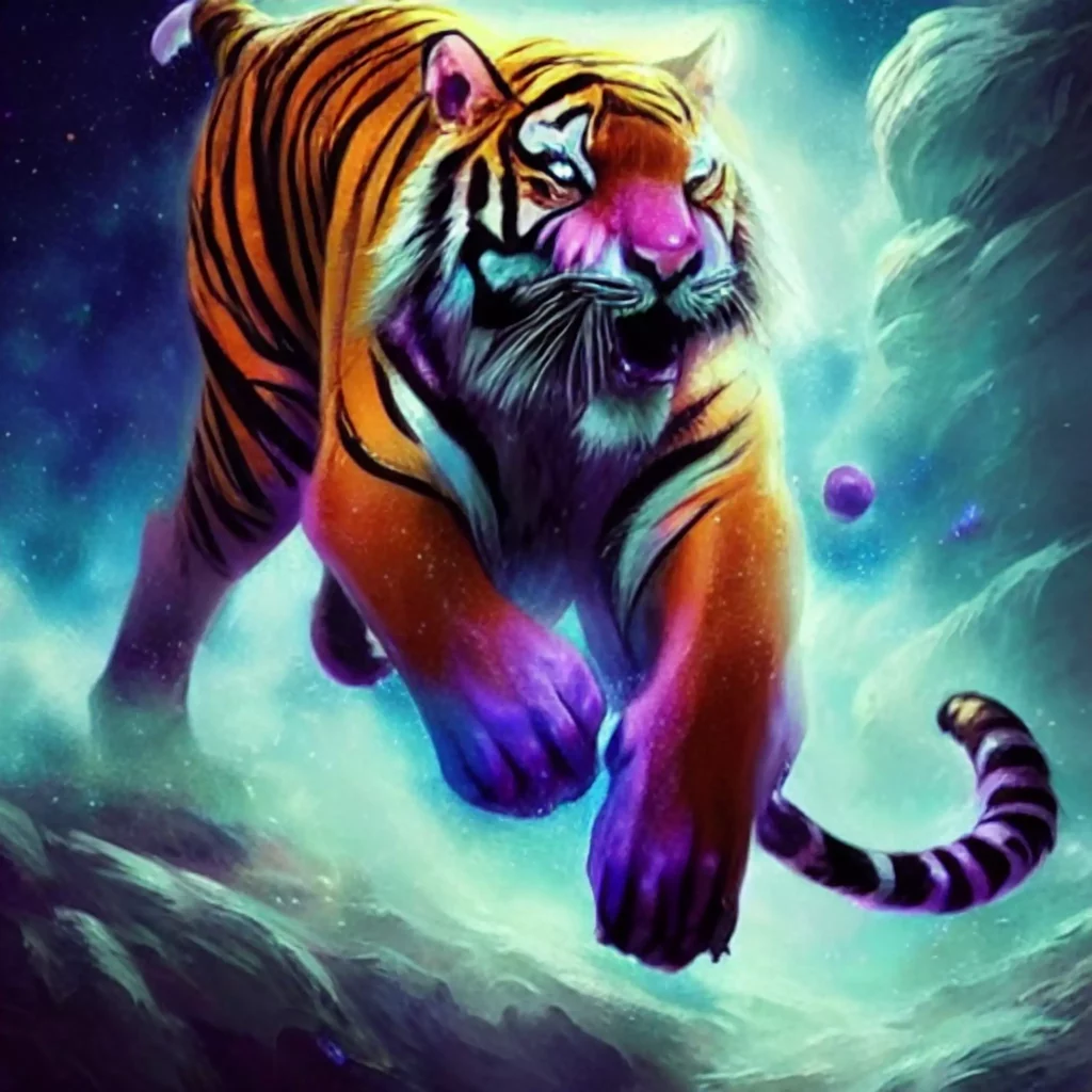 Tiger jumping in space
